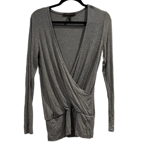 BCBGMAXAZRIA Top Blouse Women XS Gray Long Sleeve SOFT Minimalistic Y2K Neutral - Picture 2 of 5